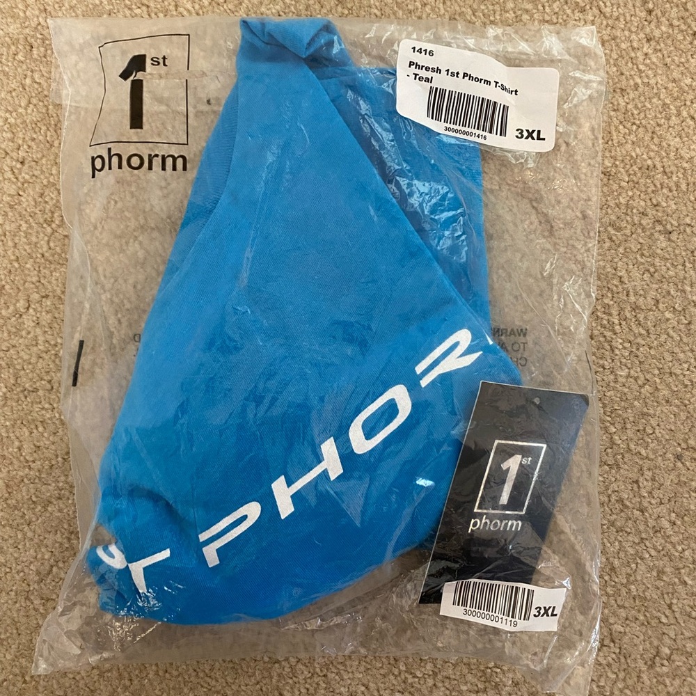 1st Phorm Teal Tshirt with White Script, NWT
